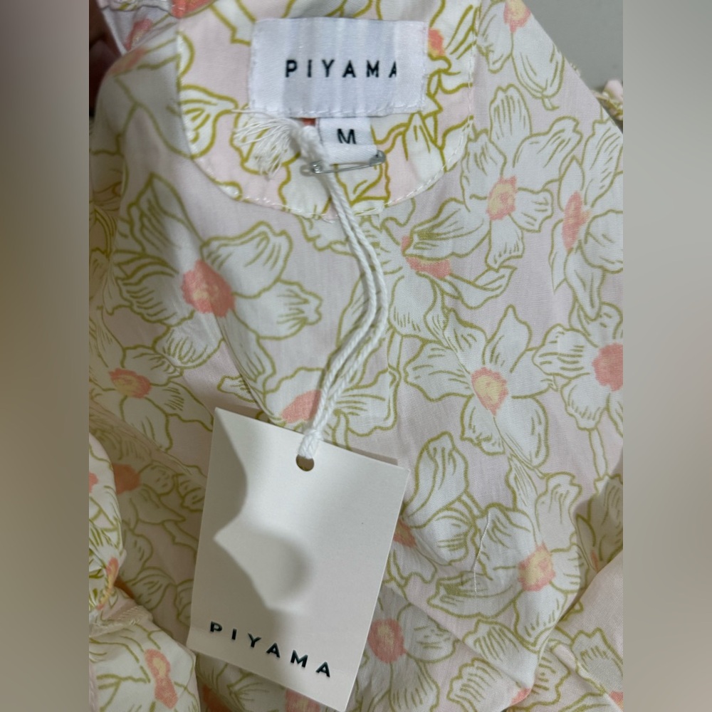 Piyama High-Low Floral Ruffle Strap Dress - Cream with Pink & Green - Picture 4 of 9